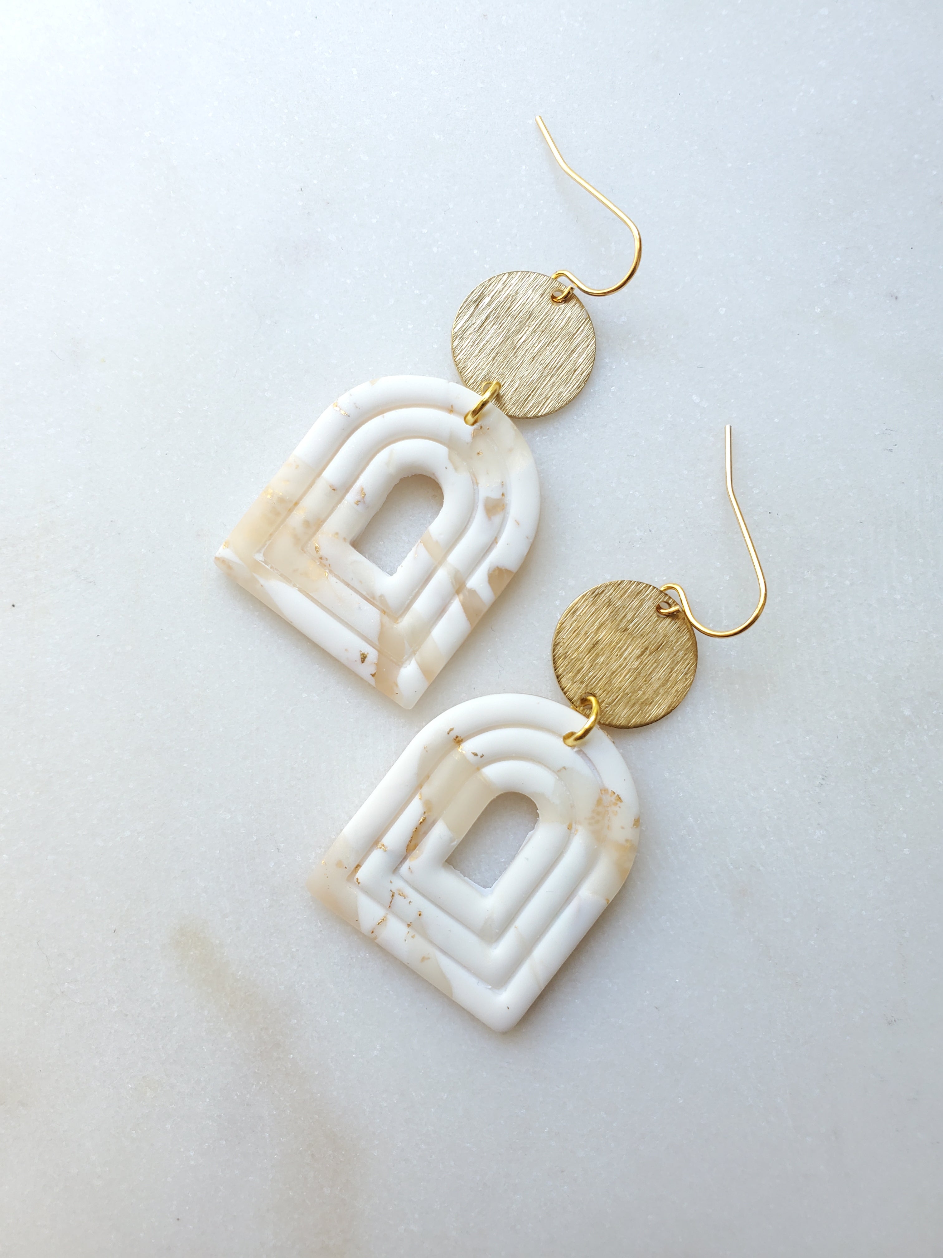 Deco Window Statement Earrings - White/Gold