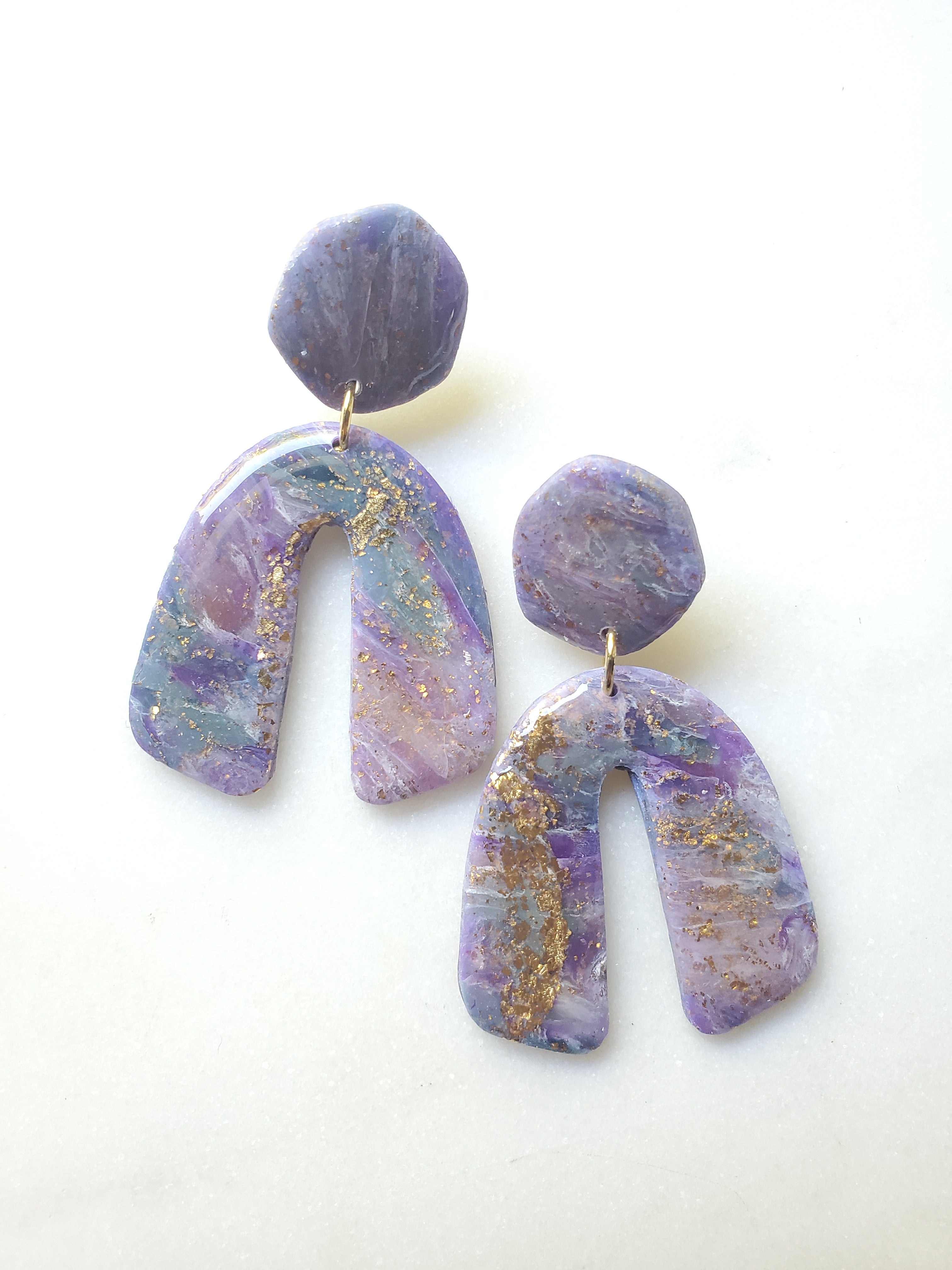 Agate Inspired Statement Earrings - Aqua/Violet Arch
