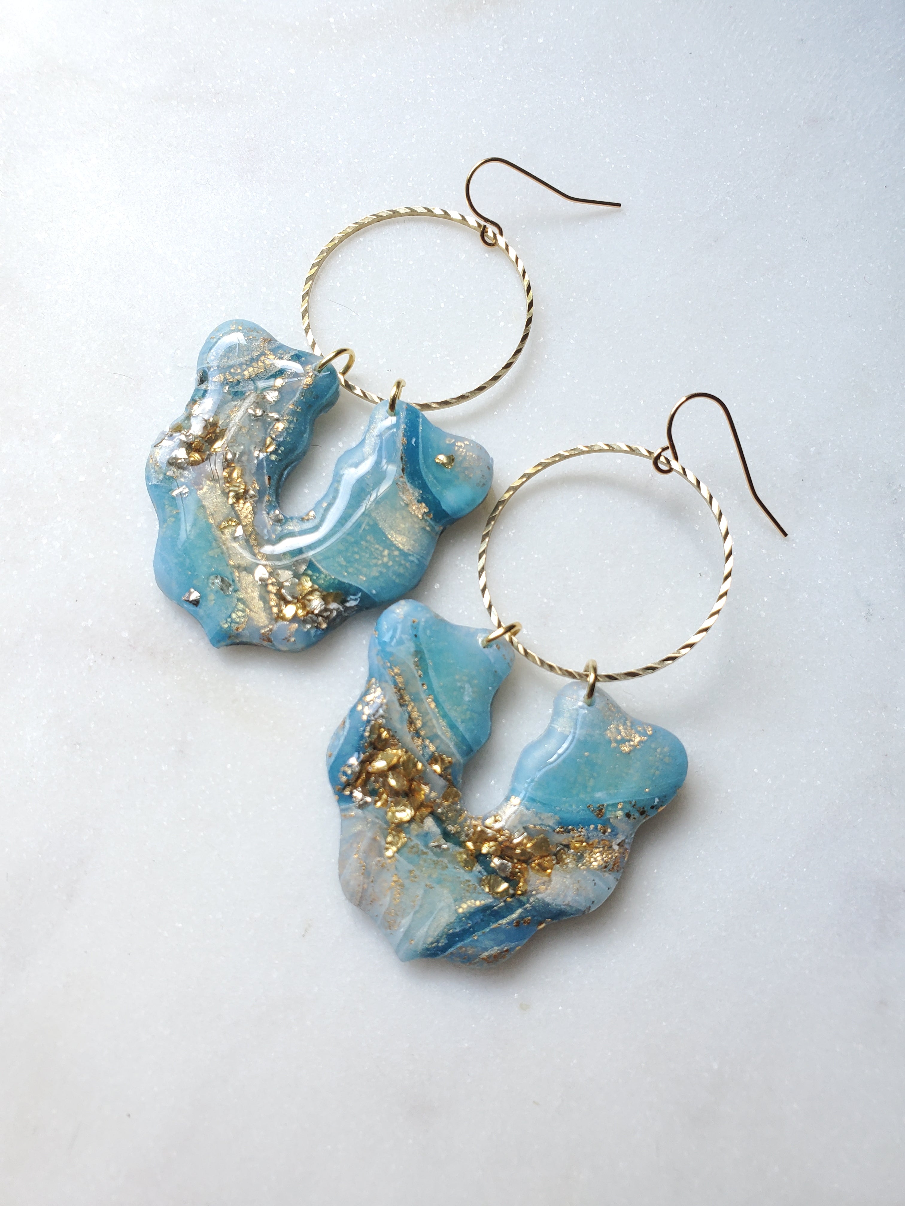 Agate Inspired Scalloped Ring Statement Earrings