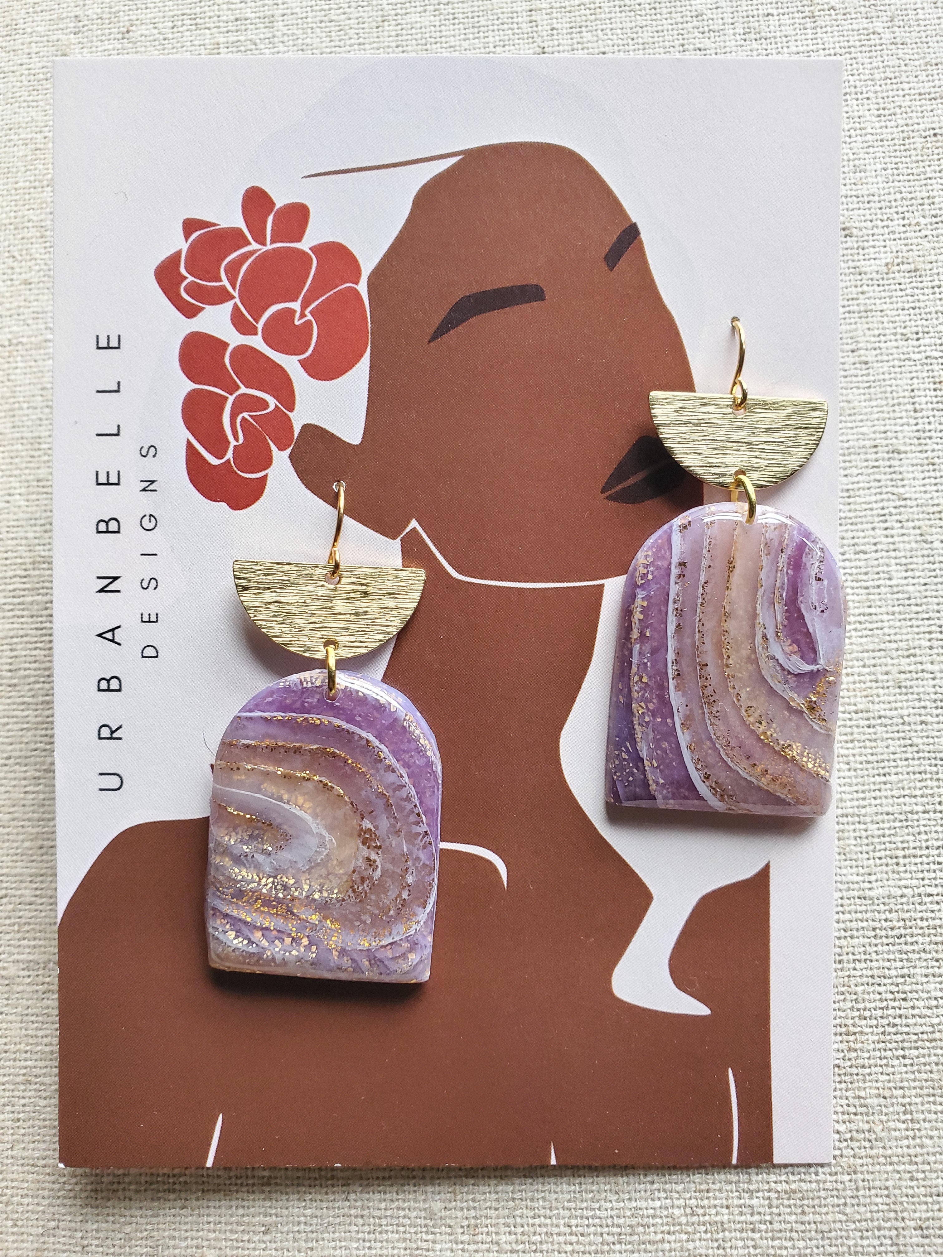14K Gold Filled Agate Inspired Statement Earrings - Violet/Blush