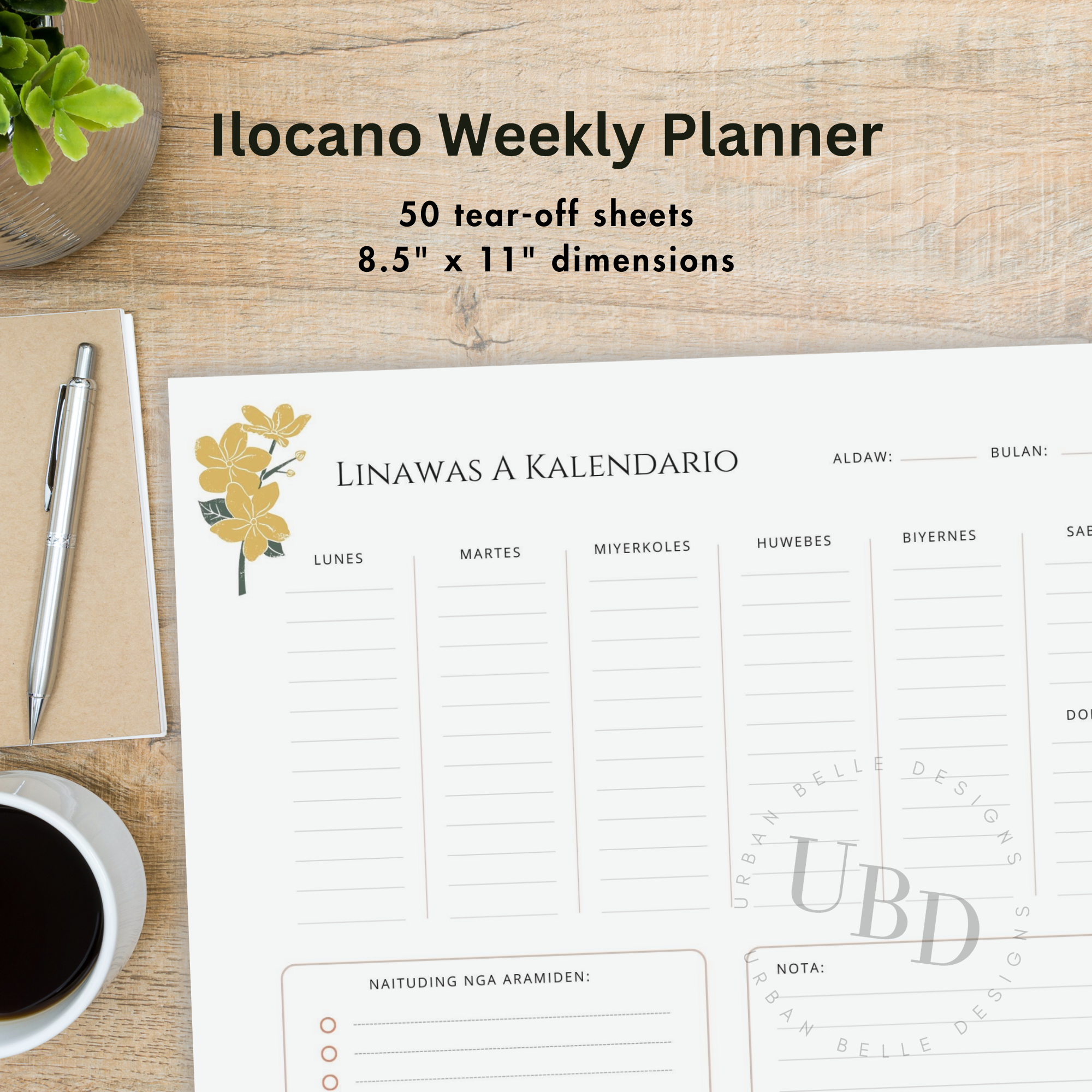 Ilocano Weekly Calendar Notepad - Linawas A Kalendario