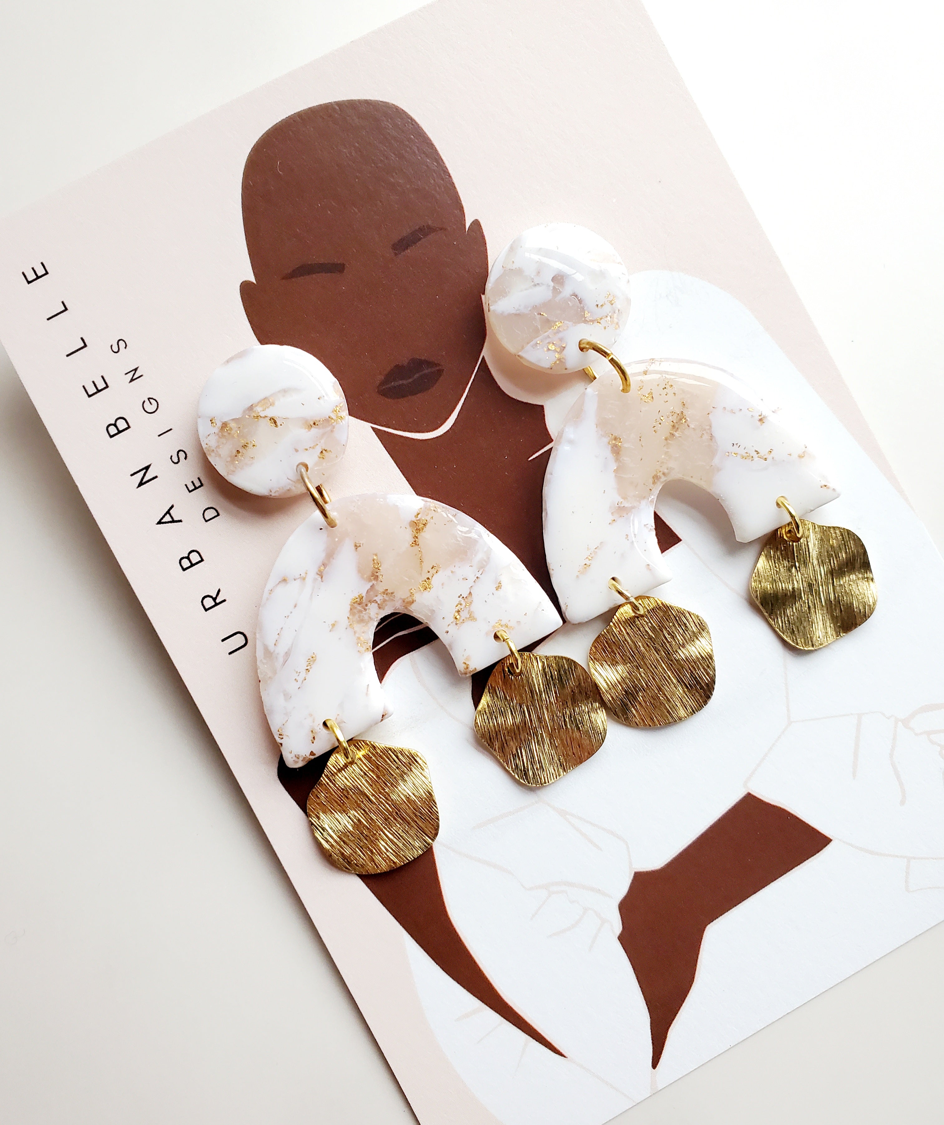 Agate Inspired Statement Earrings - White/Gold