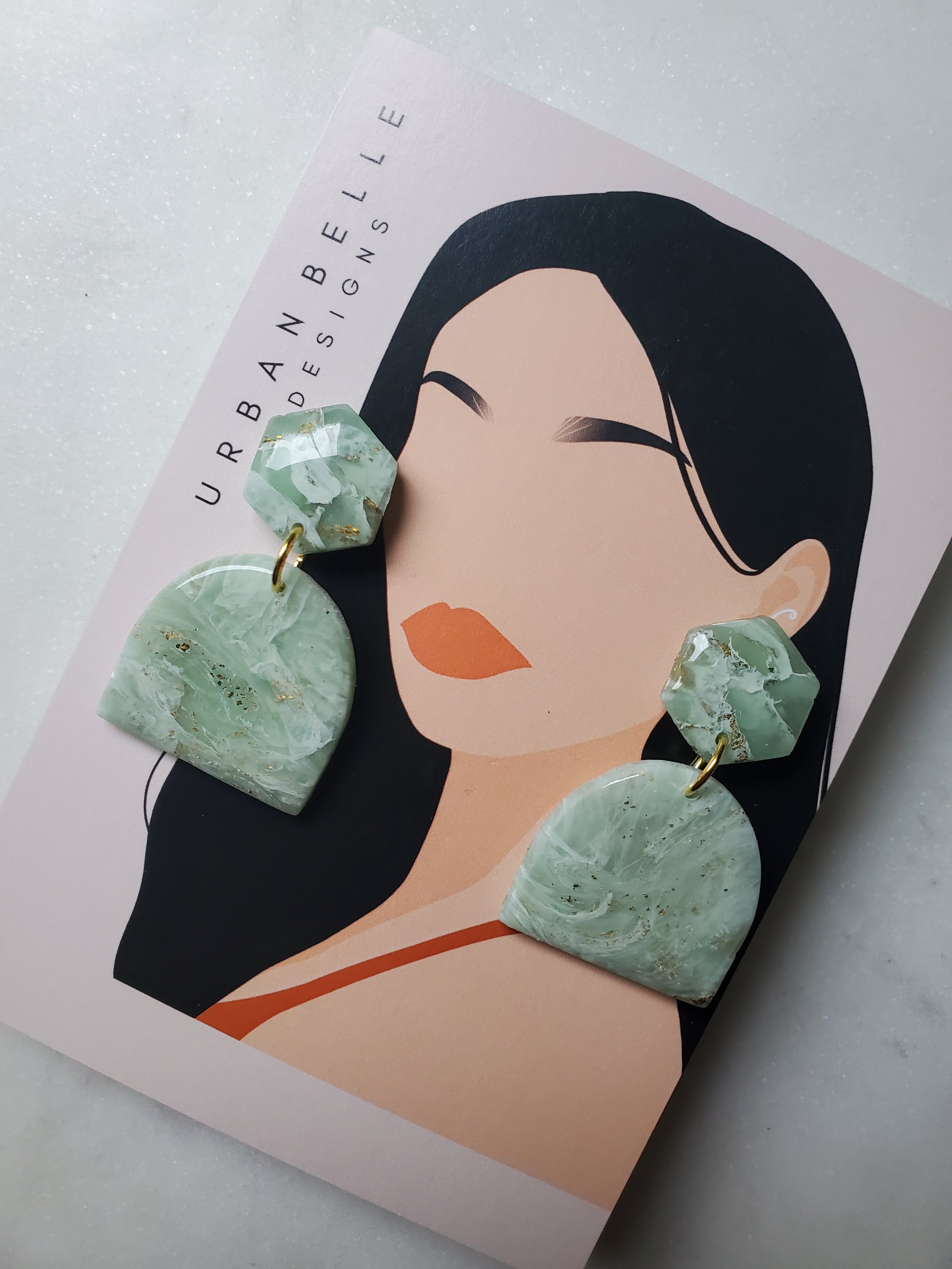 Jade Inspired Geometric Statement Earrings