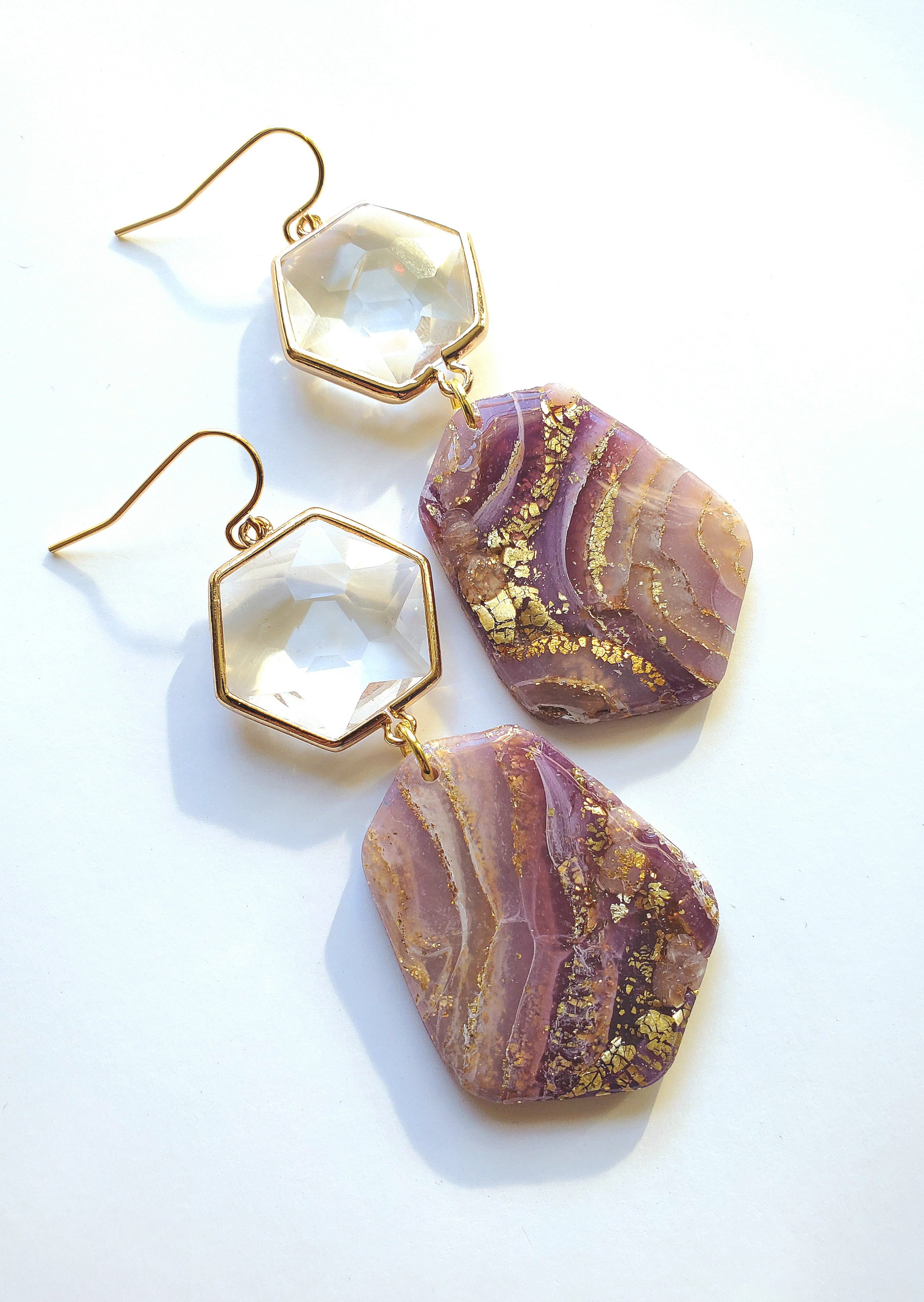 14K Gold Filled Agate Inspired Statement Earrings - Violet/Blush