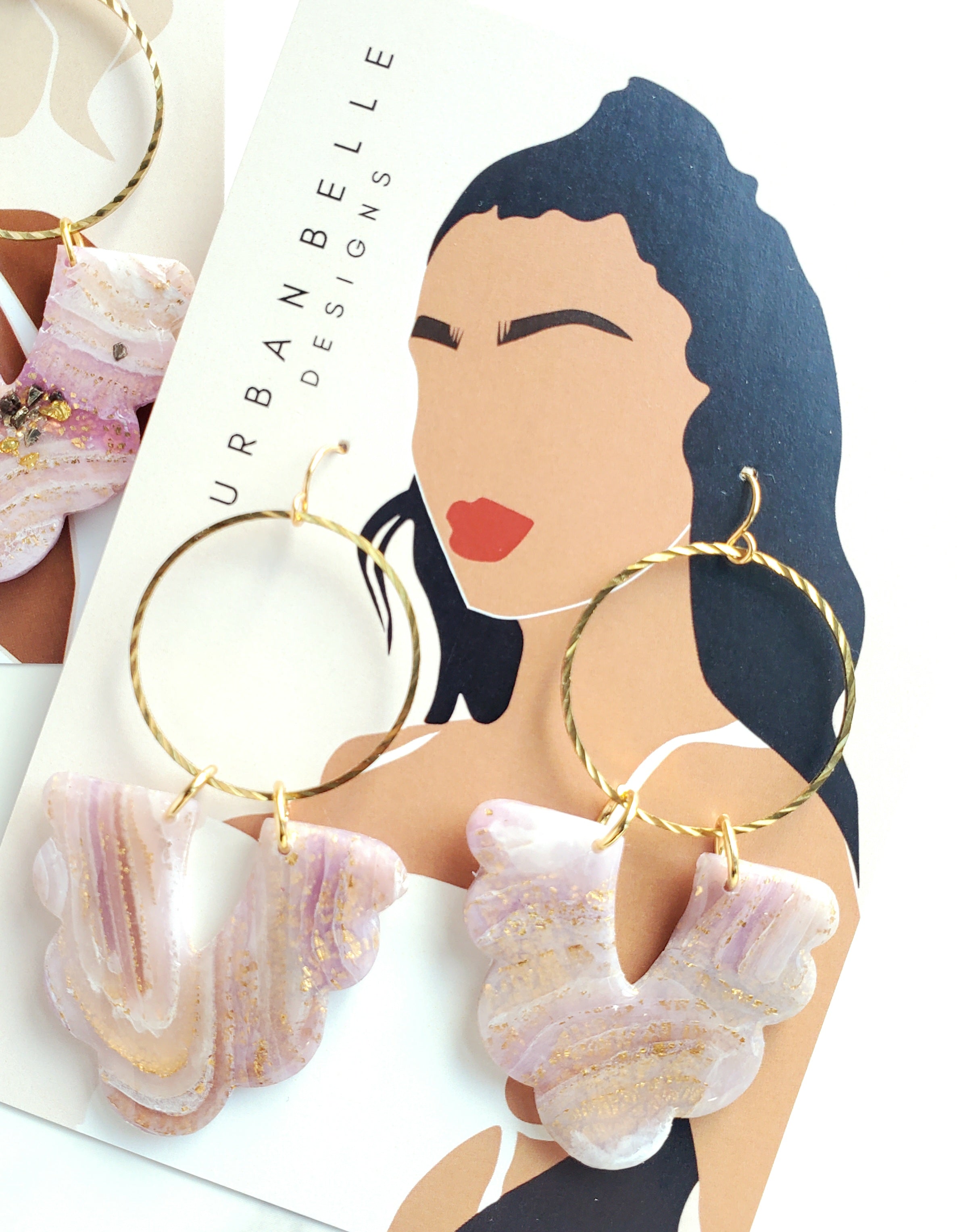 Blush Agate Inspired Scalloped Ring Statement Earrings