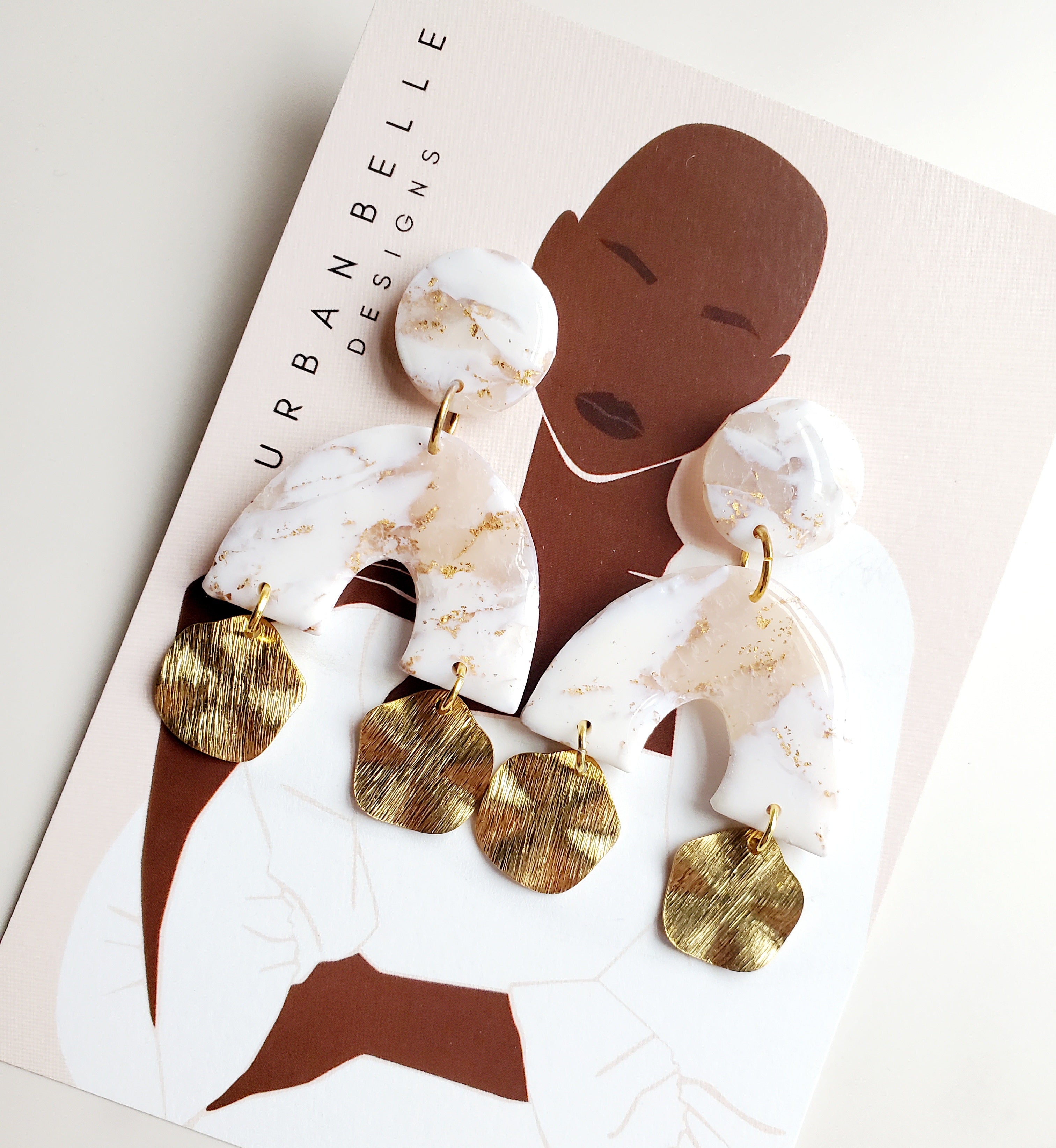 Agate Inspired Statement Earrings - White/Gold