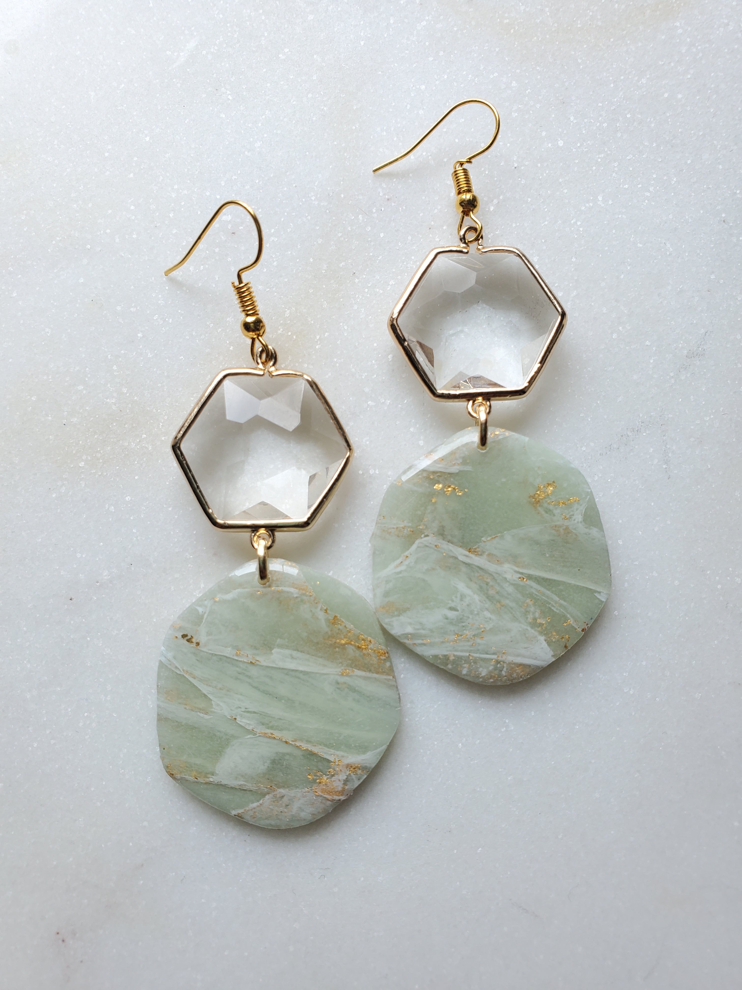 14K Gold Filled Jade Inspired Glass Statement Earrings