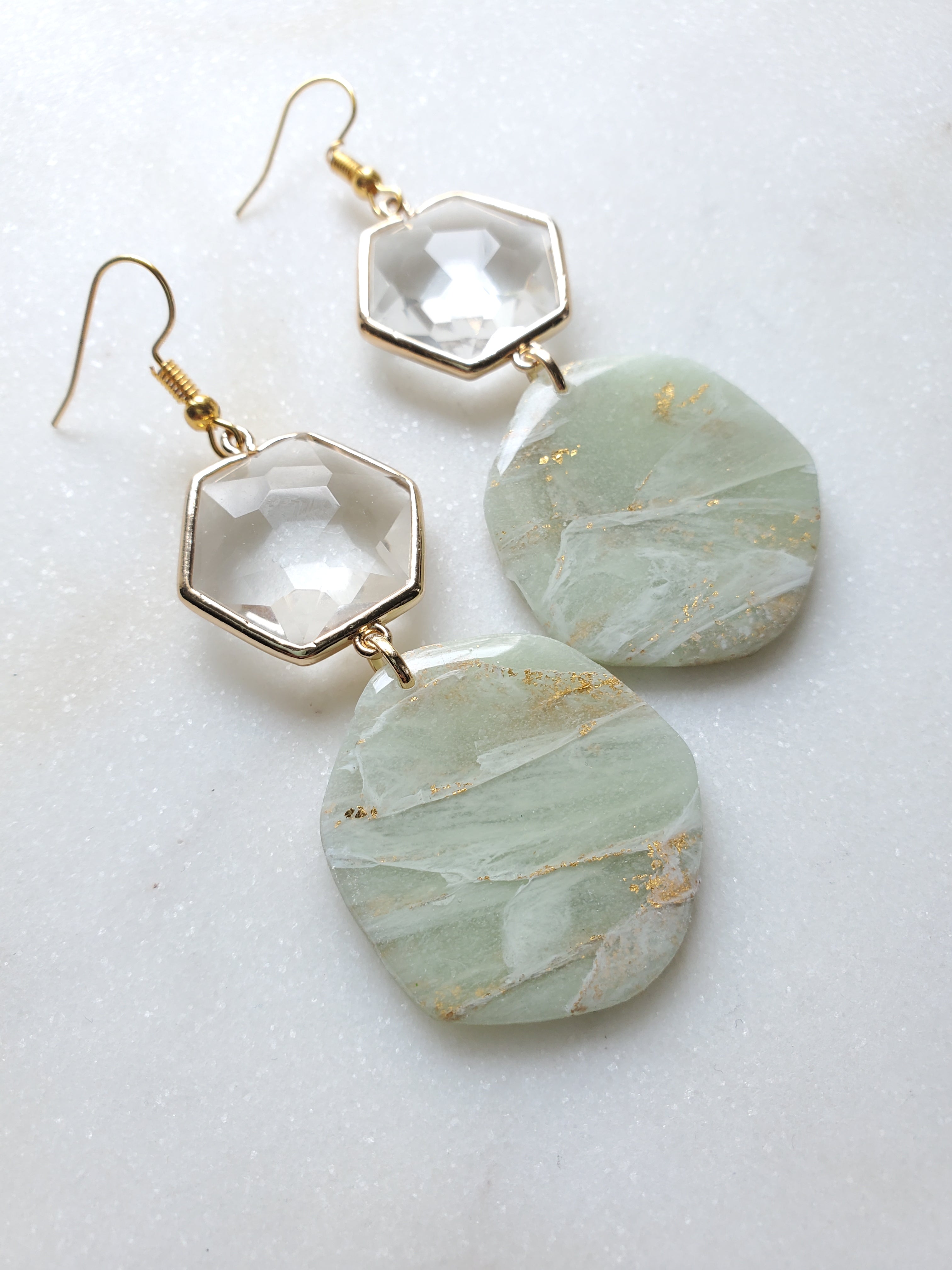14K Gold Filled Jade Inspired Glass Statement Earrings