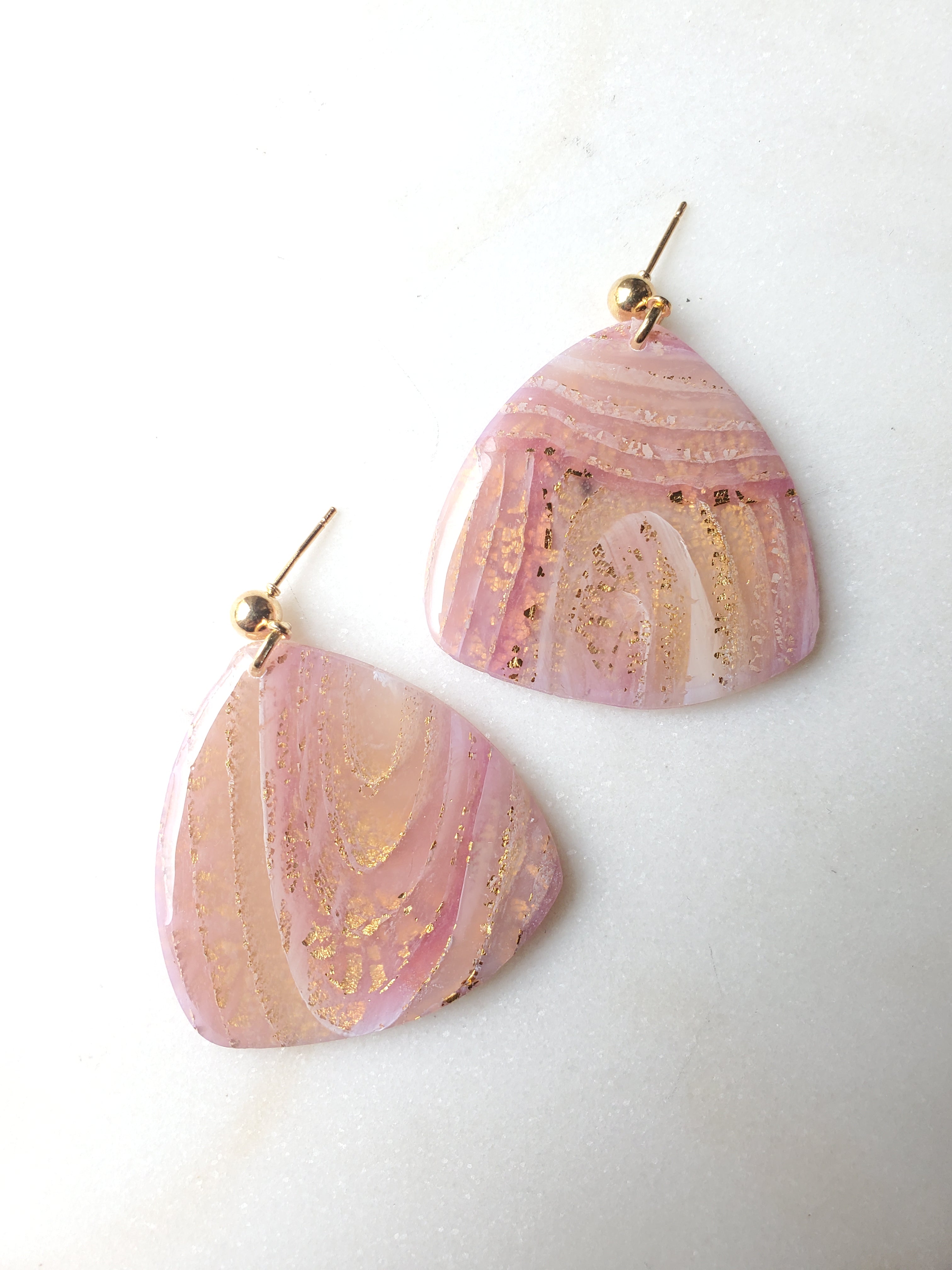 Agate Inspired Statement Earrings - Blush Triangles