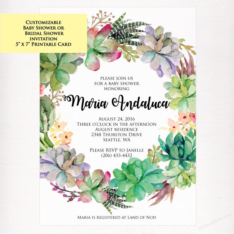 Printable Succulent Bloom Invitations - Baby Shower or Bridal Shower